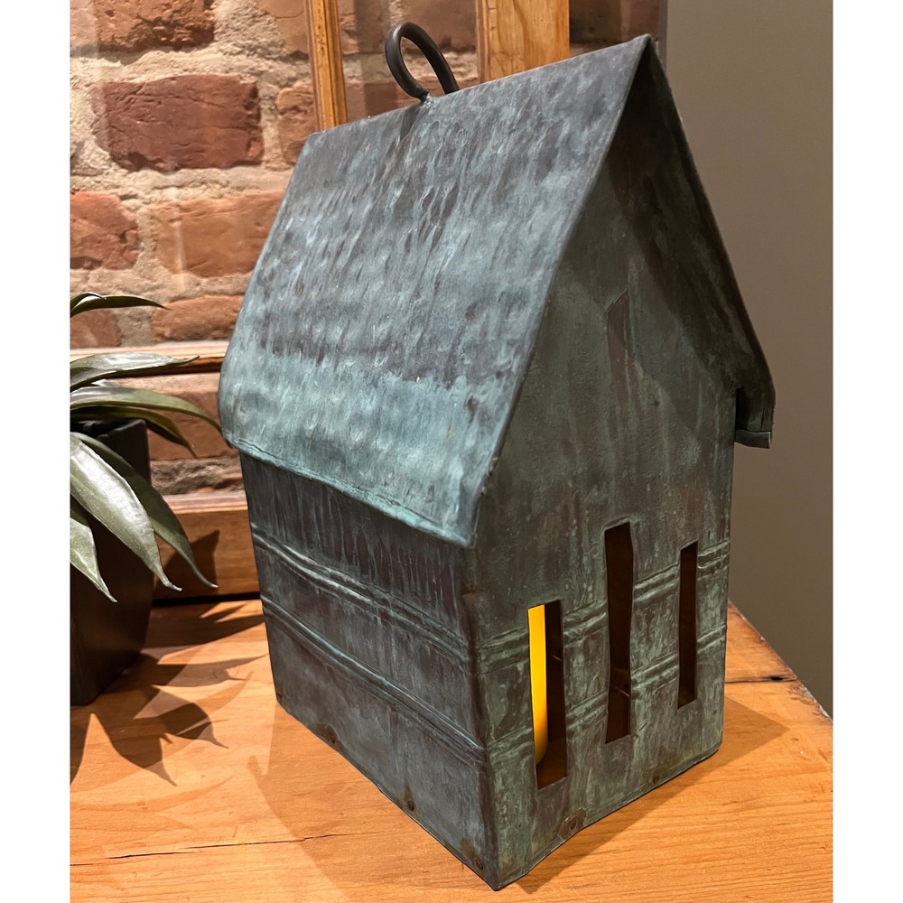 Copper House Lantern | Verdigris Patina | Haunted House Halloween Decor